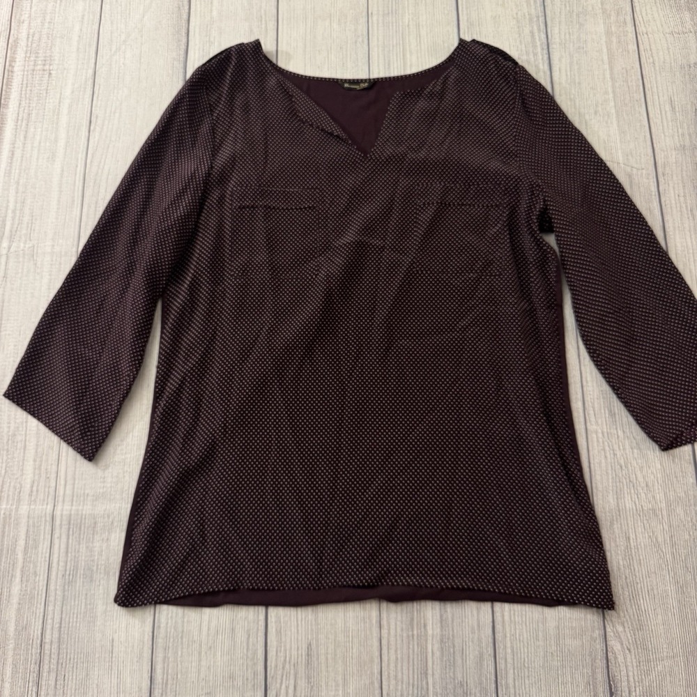 MASSIMO DUTTI (ZARA) SILK SHIRT BLOUSE | AUBERGINE POLKA DOT LARGE